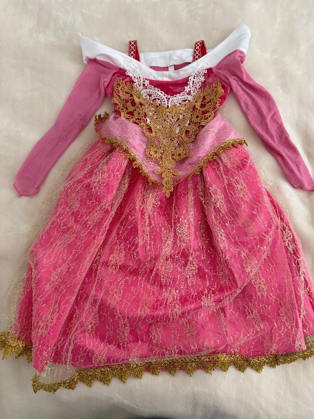 Girls Sleeping Beauty Aurora Princess Costume Dress 3T 4T Pink Gold Lace